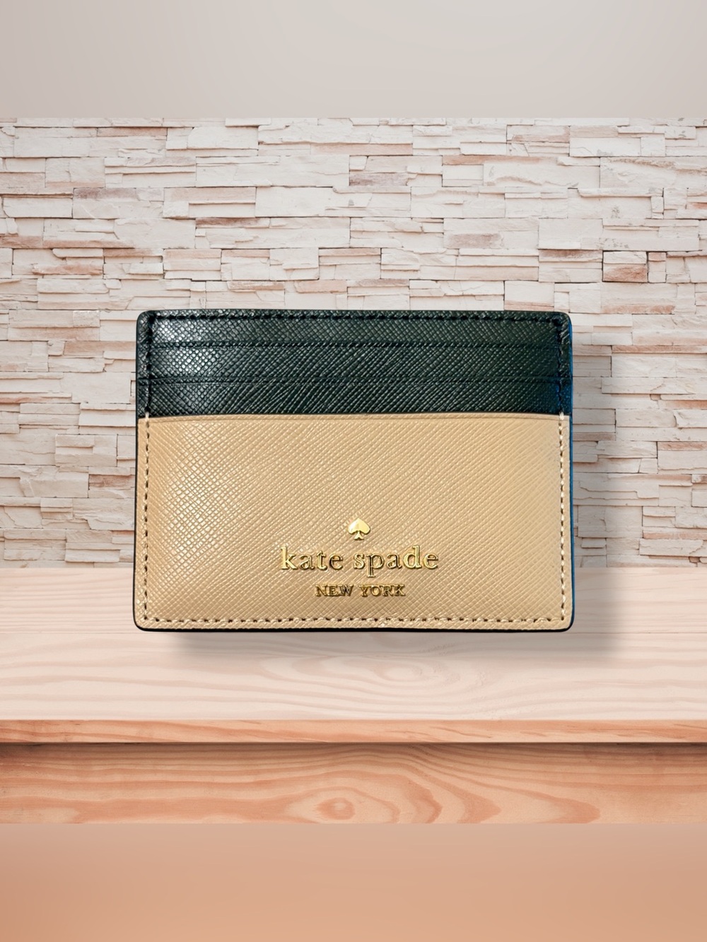 Kate Spade Black and Beige Saffiano Leather Card Case